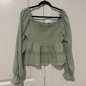 Celebrity Pink Sage Green Smocked Blouse